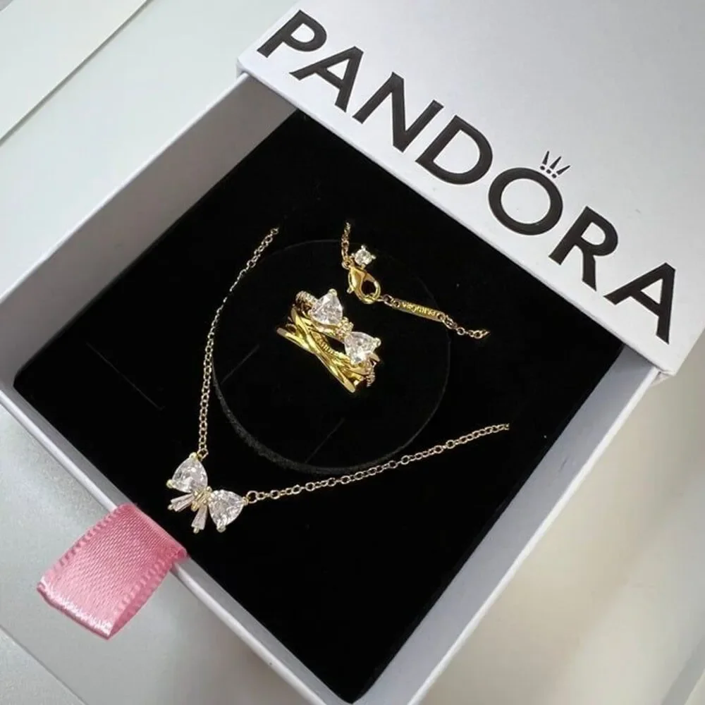 Pandora Golden Sparkling Bow Jewelry Set - Picture 1 of 6